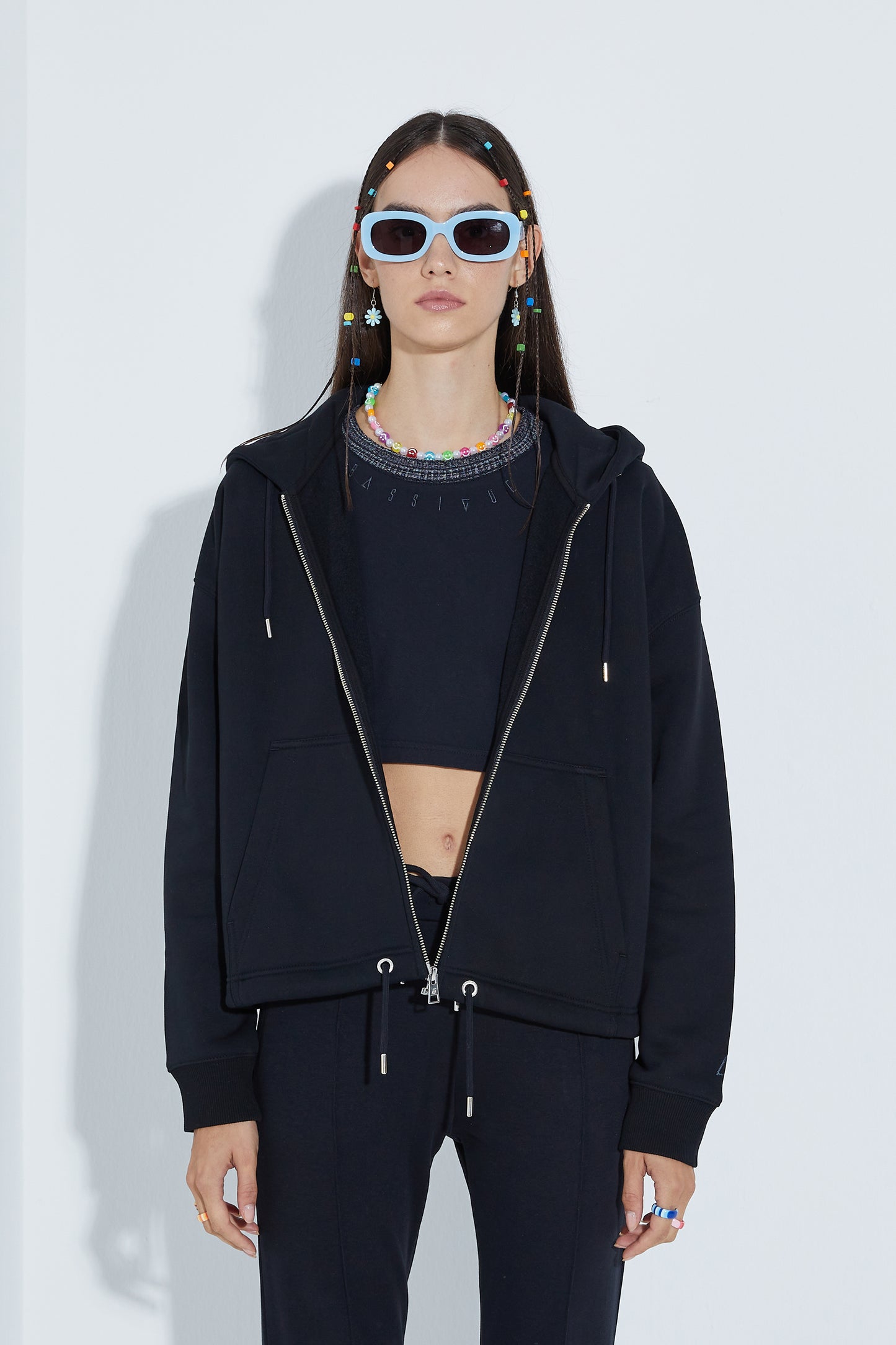 Fermuarlı Kapüşonlu Sweatshirt - Siyah