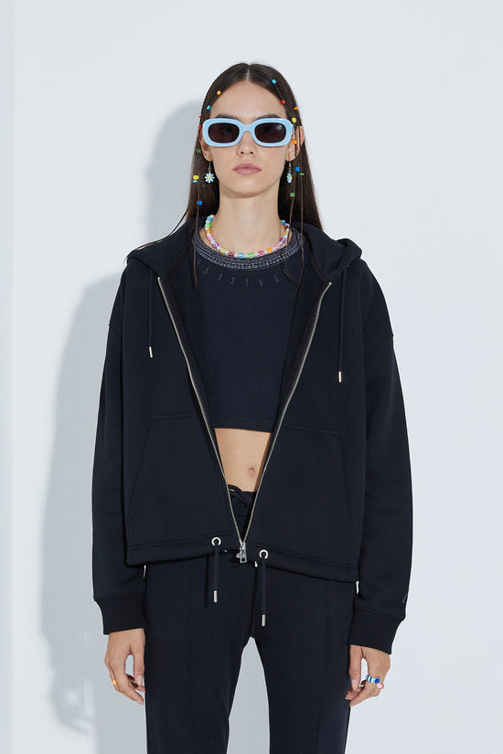 Fermuarlı Kapüşonlu Sweatshirt - Siyah