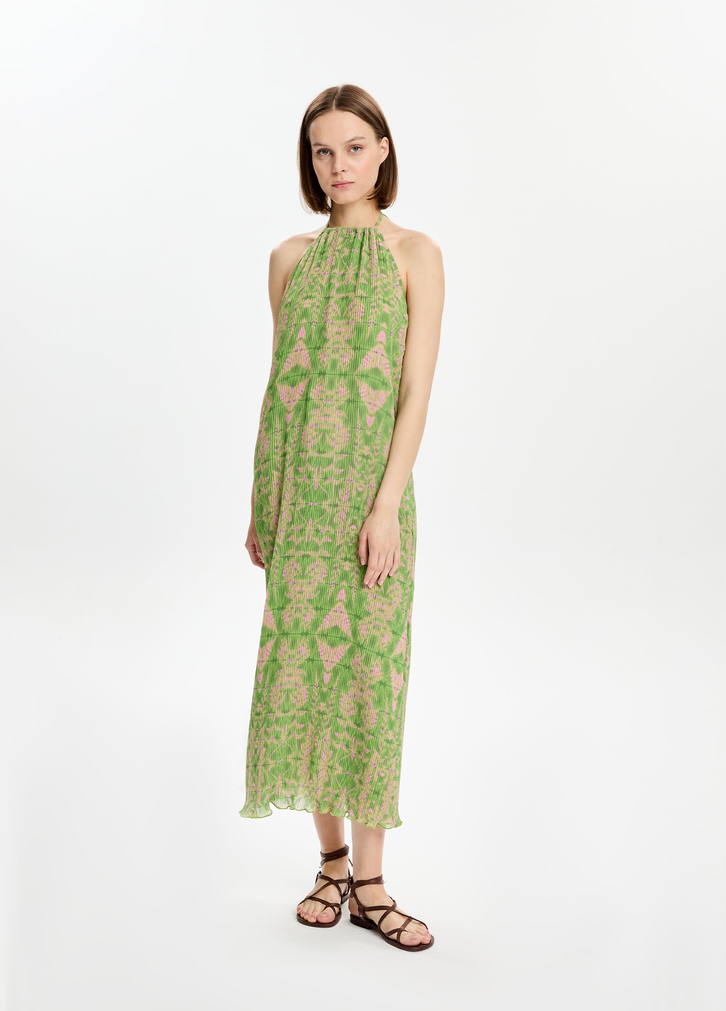 Pleated Printed Maxi Dress