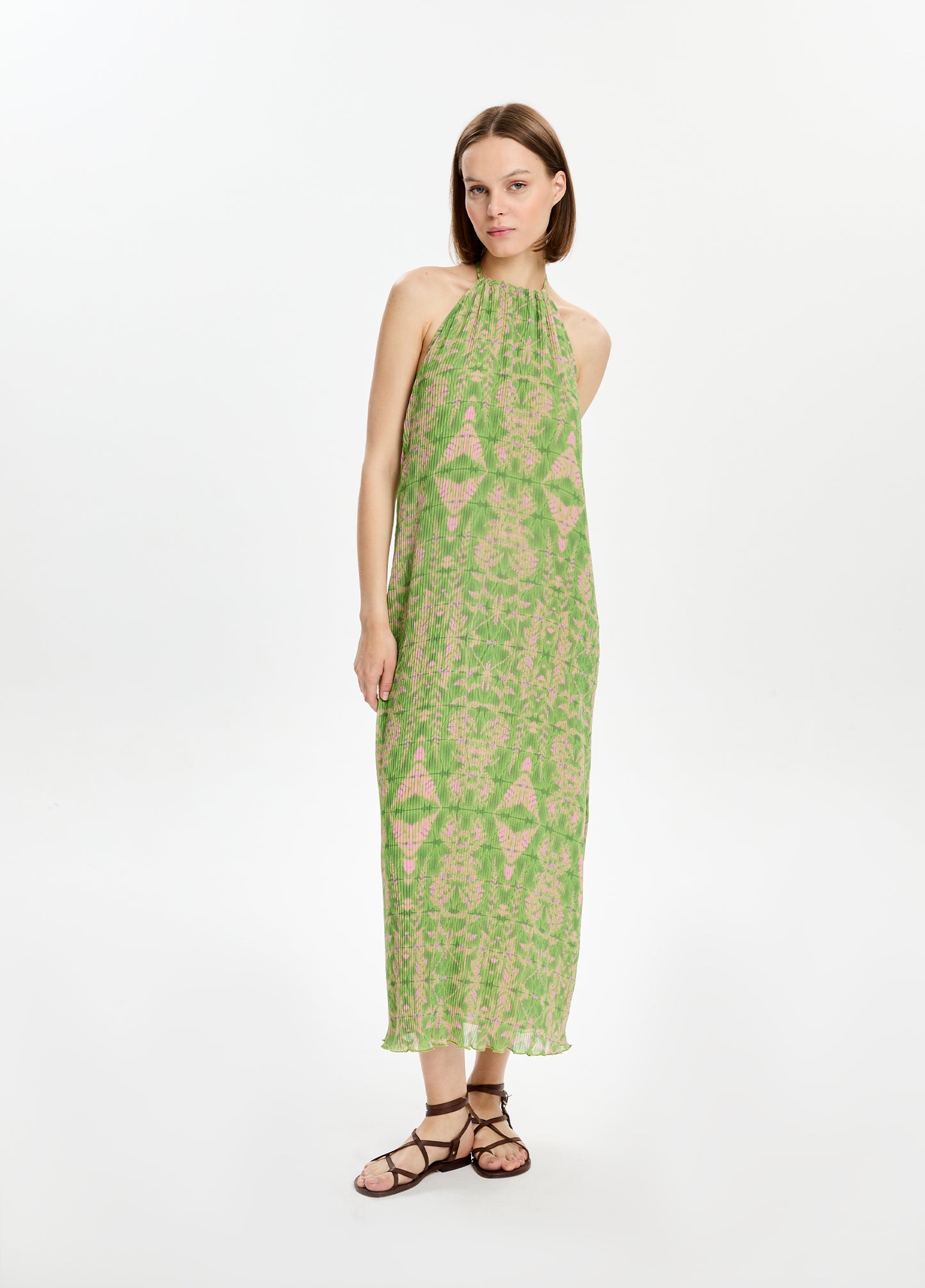 Pleated Printed Maxi Dress