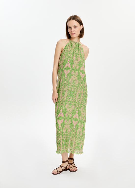 Pleated Printed Maxi Dress