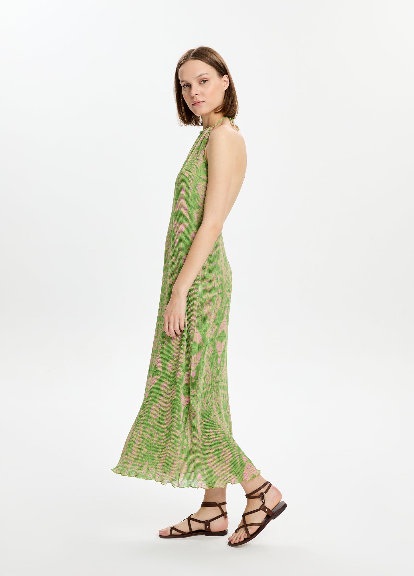 Pleated Printed Maxi Dress