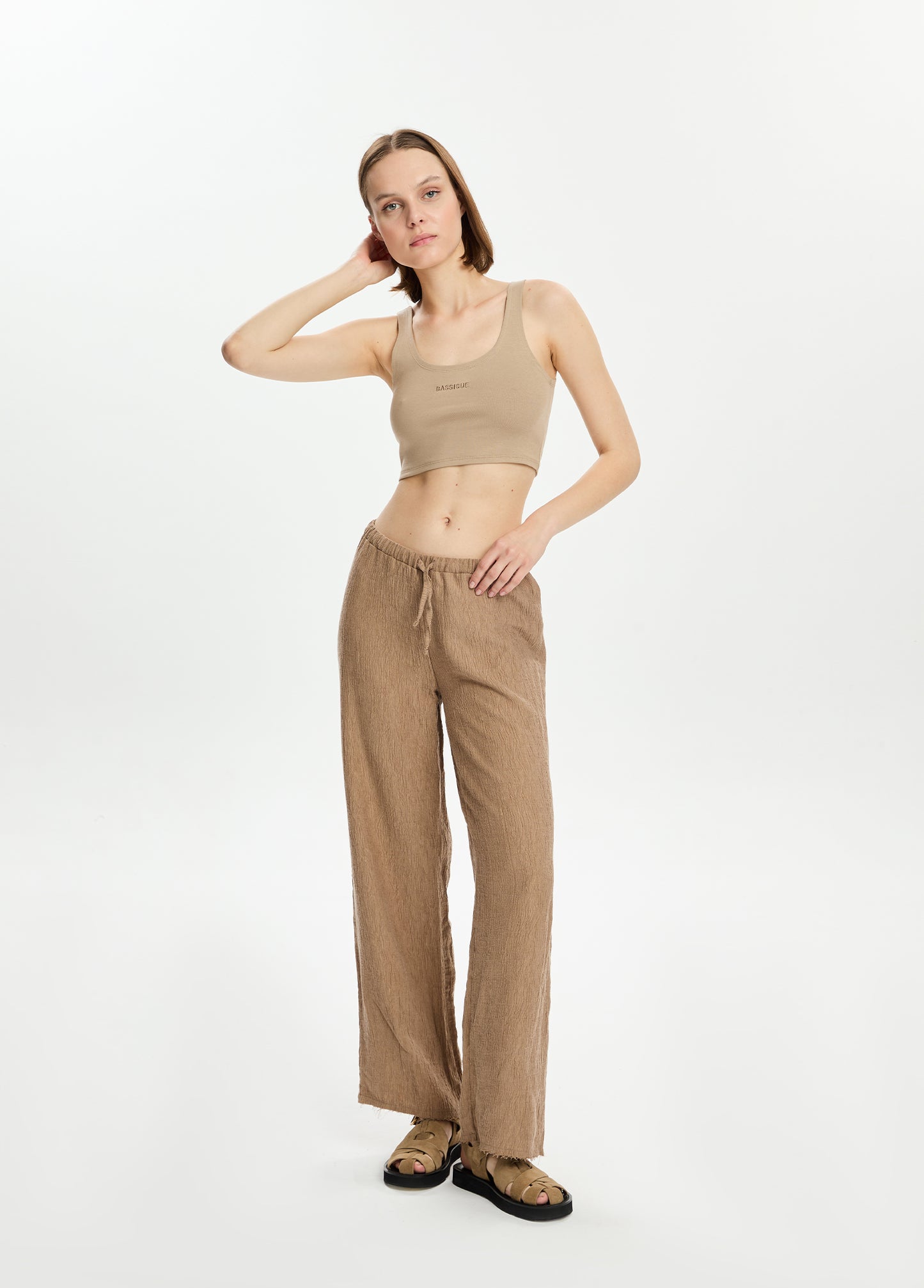 Textured Straight Leg Pants