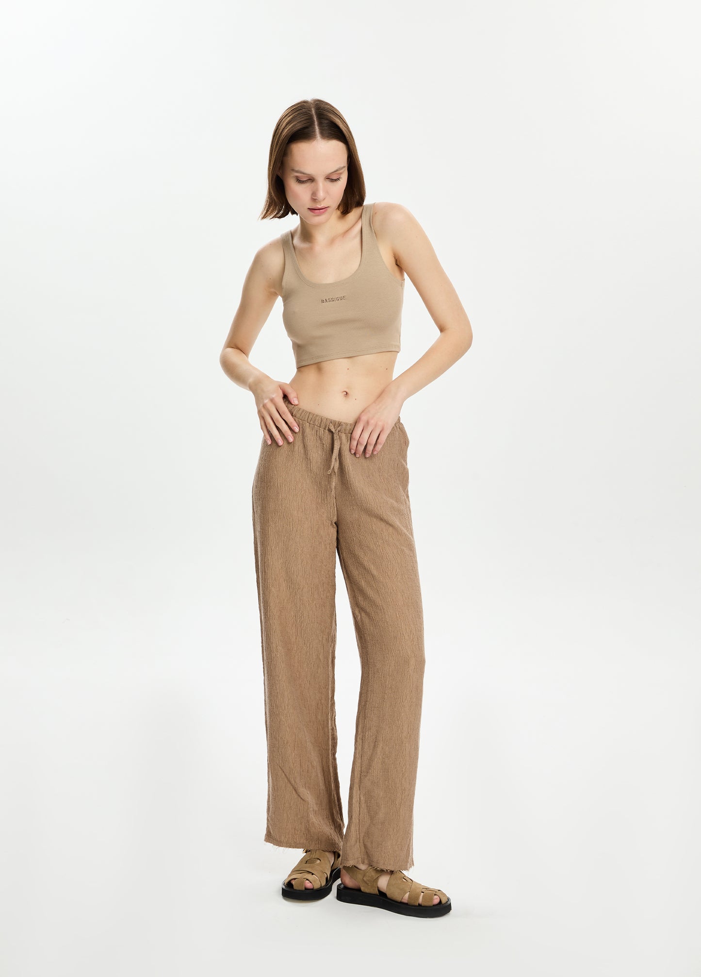 Textured Straight Leg Pants