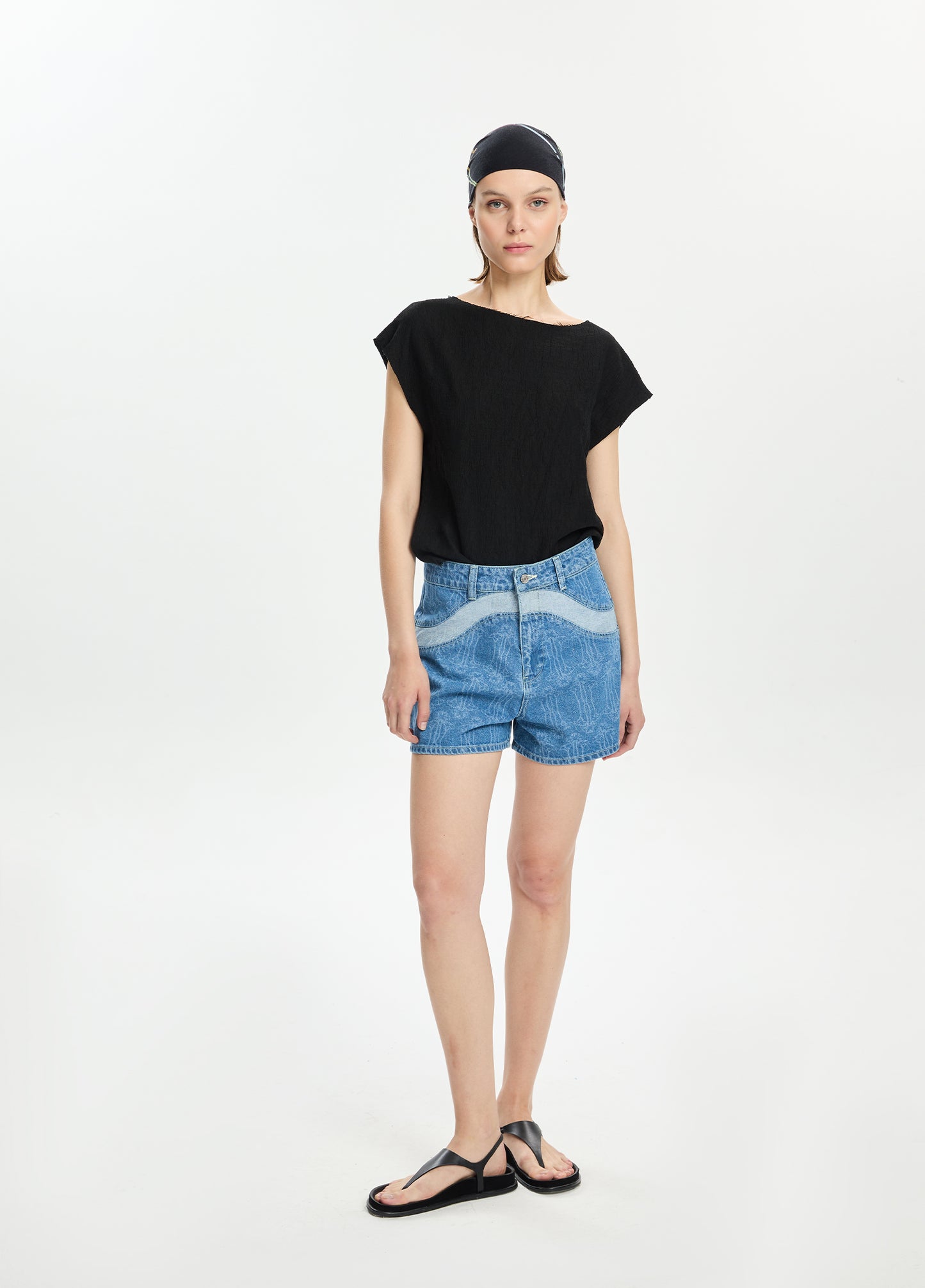 Laser Printed Mini Denim Shorts