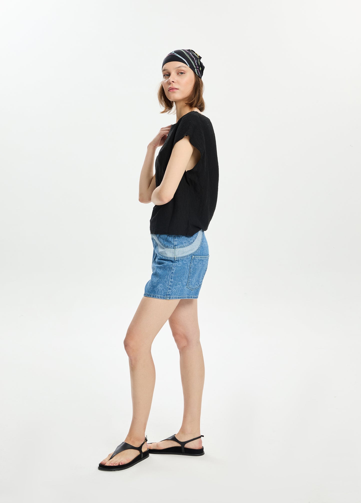Laser Printed Mini Denim Shorts