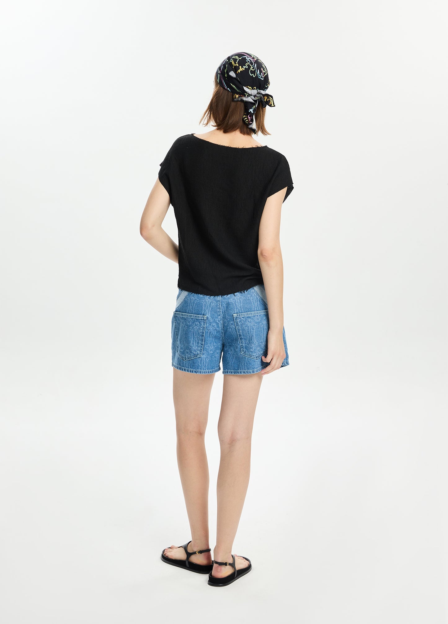 Laser Printed Mini Denim Shorts