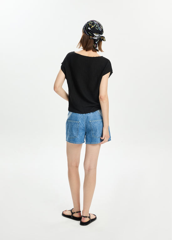 Laser Printed Mini Denim Shorts