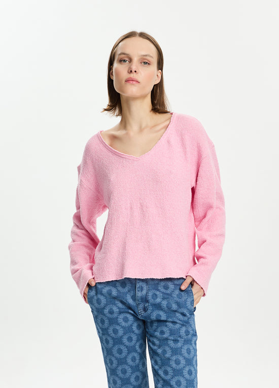 Knit V-Neck Long Sleeve Top
