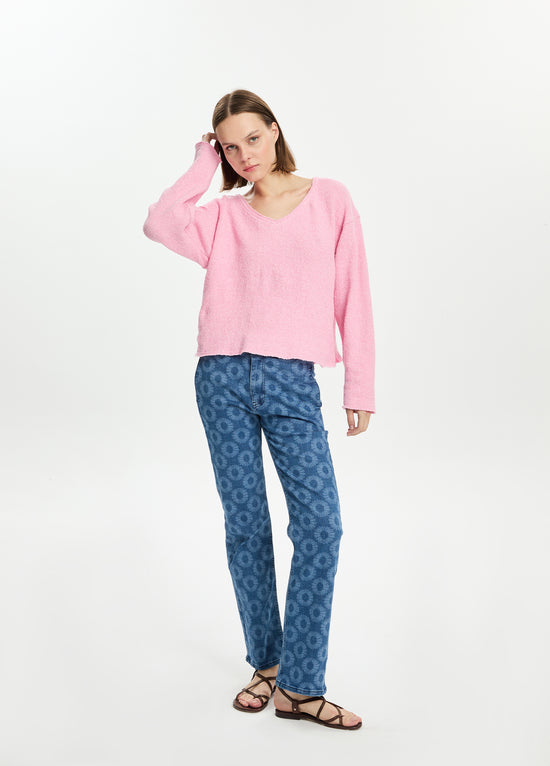Knit V-Neck Long Sleeve Top