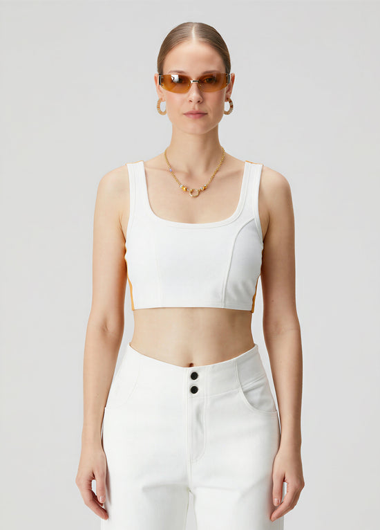 Denim Tank Top - Beyaz/Turuncu