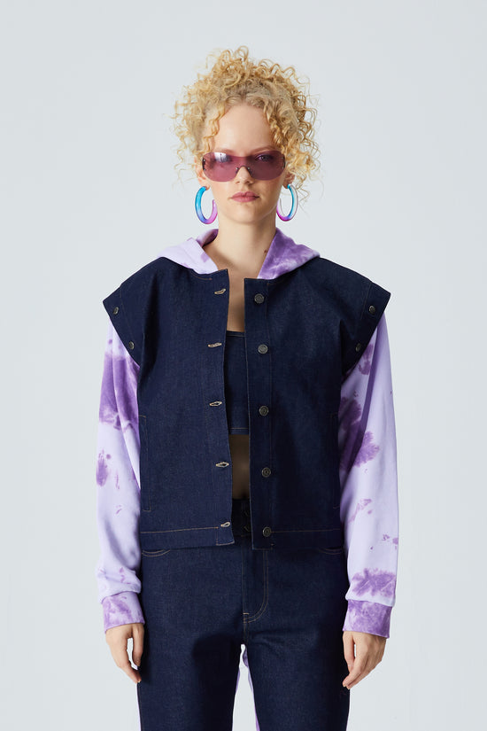 Navy Denim Vest Jacket - Sparkling Grape/Digital Lavender