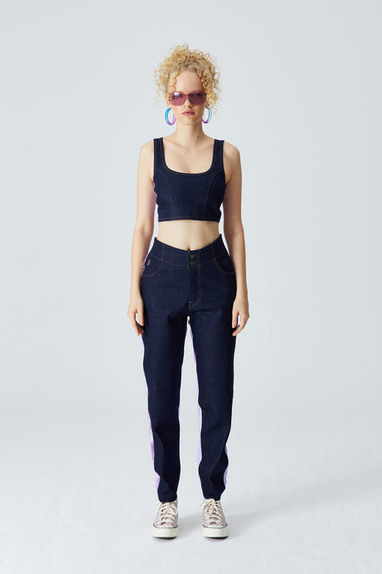 Denim Boyfriend Pantolon - Lacivert/Lila
