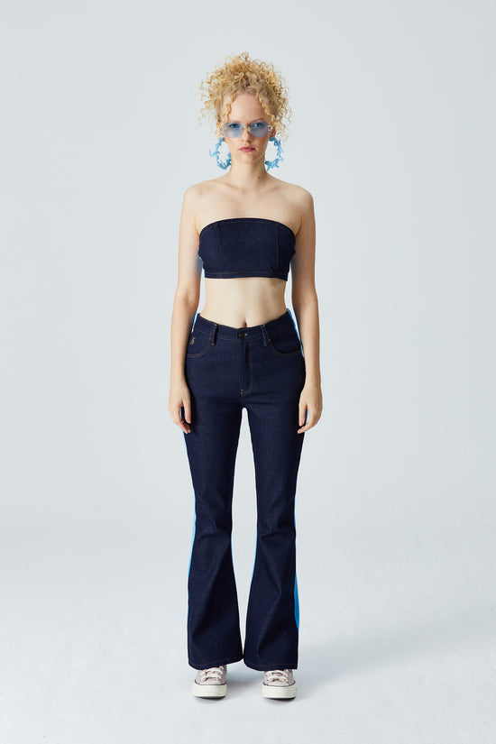 Navy Denim Flare Boyfriend Sweatpant -Tranquil Blue