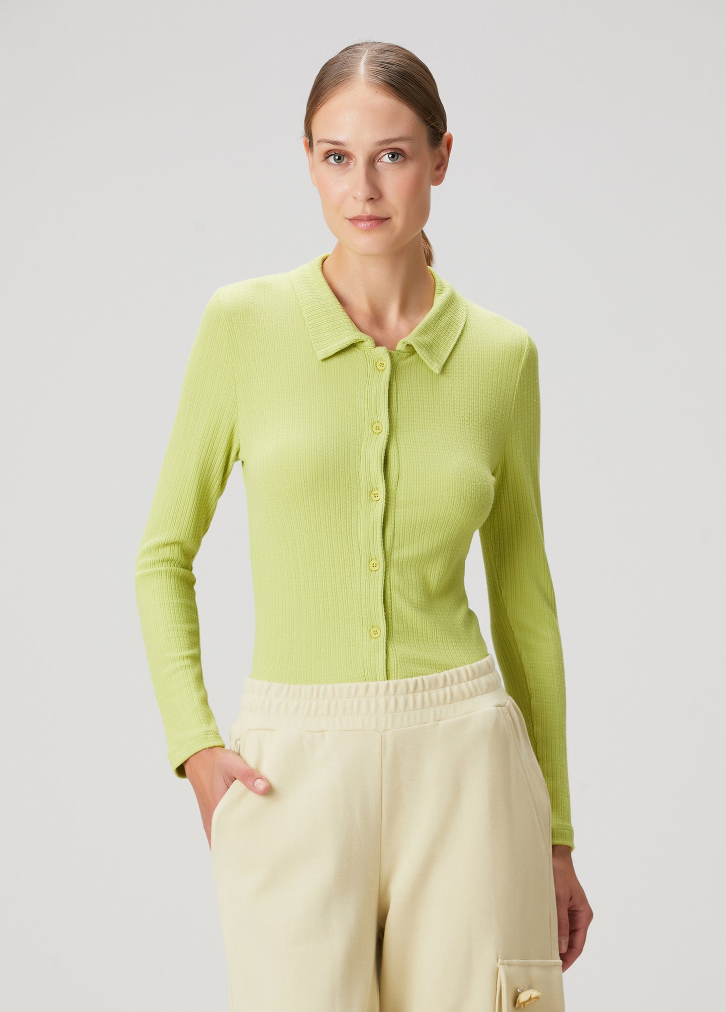 Fitted Rib Button Down Shirt