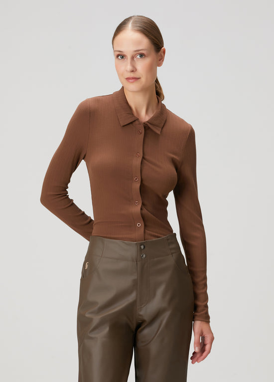 Fitted Rib Button Down Shirt