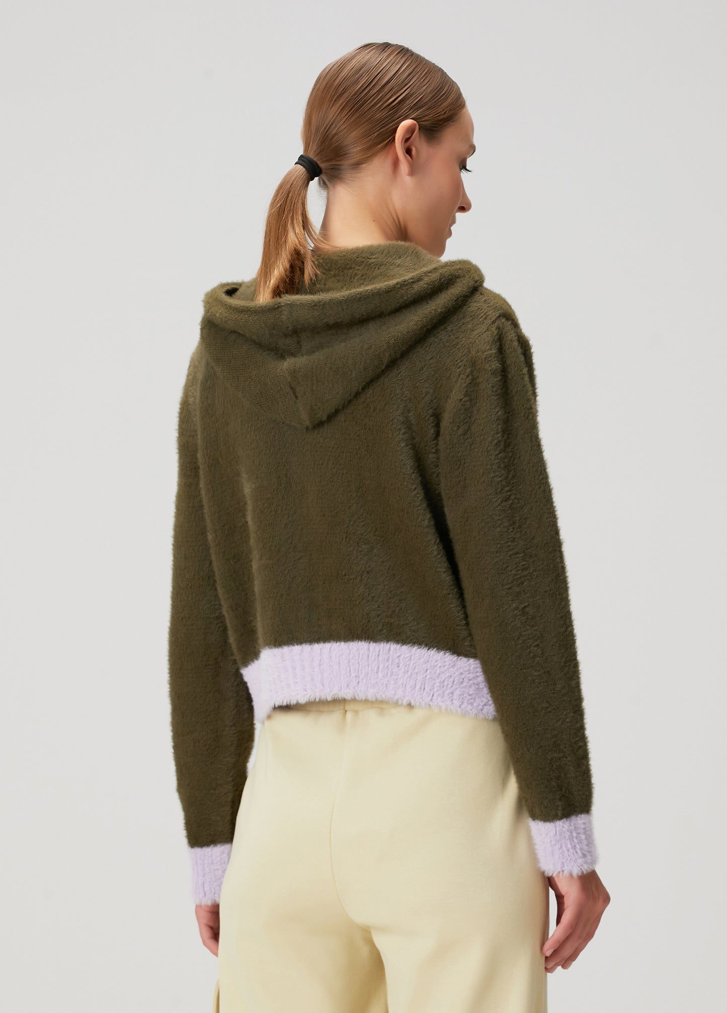 Hooded Front Zip Fuzzy Sweater