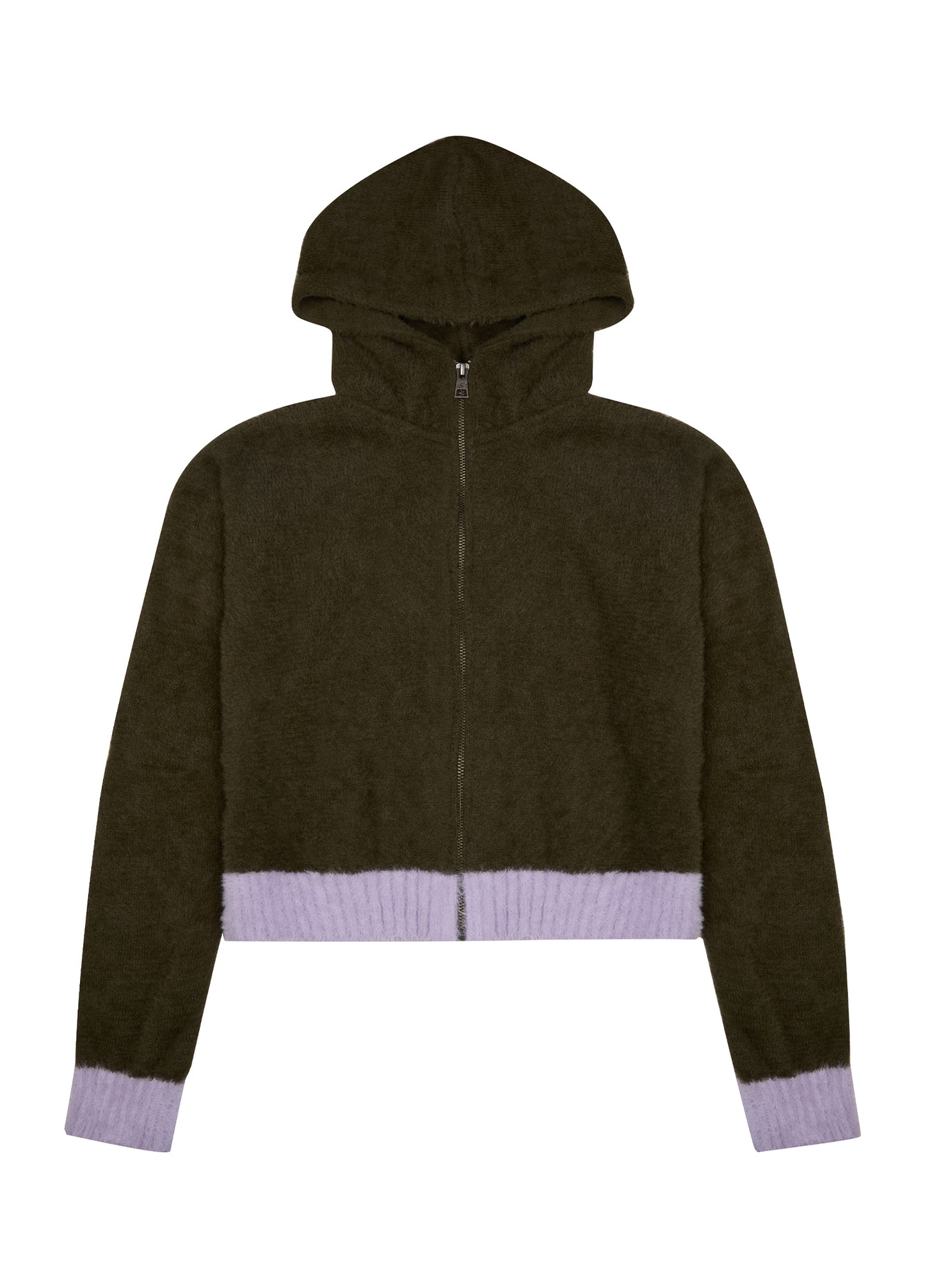 Hooded Front Zip Fuzzy Sweater