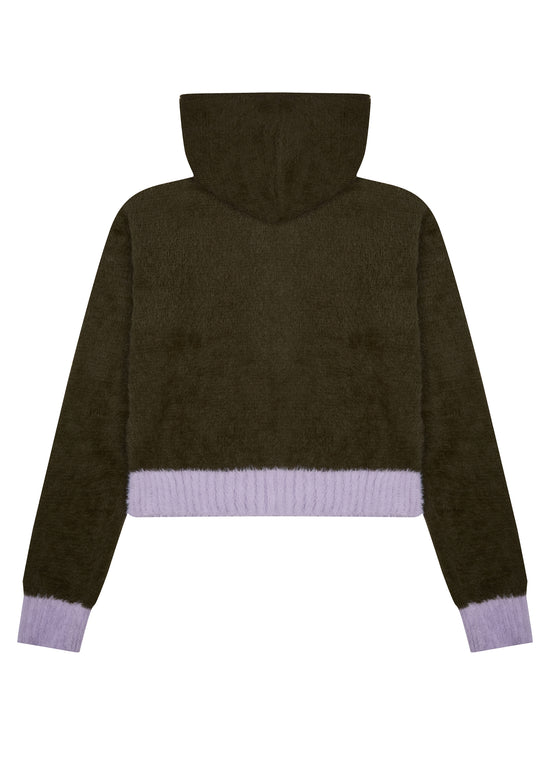 Hooded Front Zip Fuzzy Sweater
