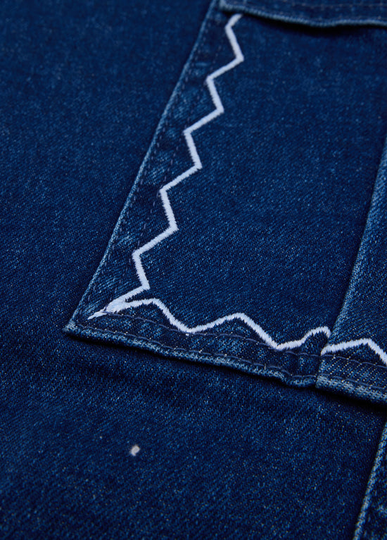 Zigzag Nakışlı Denim Ceket