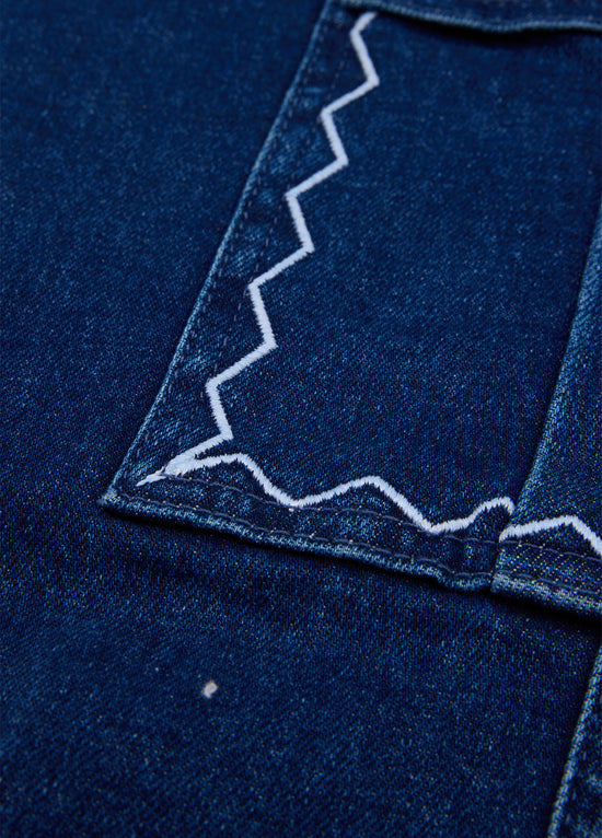 Zikzak Nakışlı Kargo Denim Jean