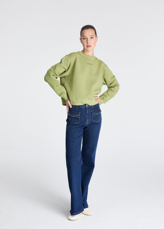 Klasik Pamuklu Bisiklet Yaka Sweatshirt