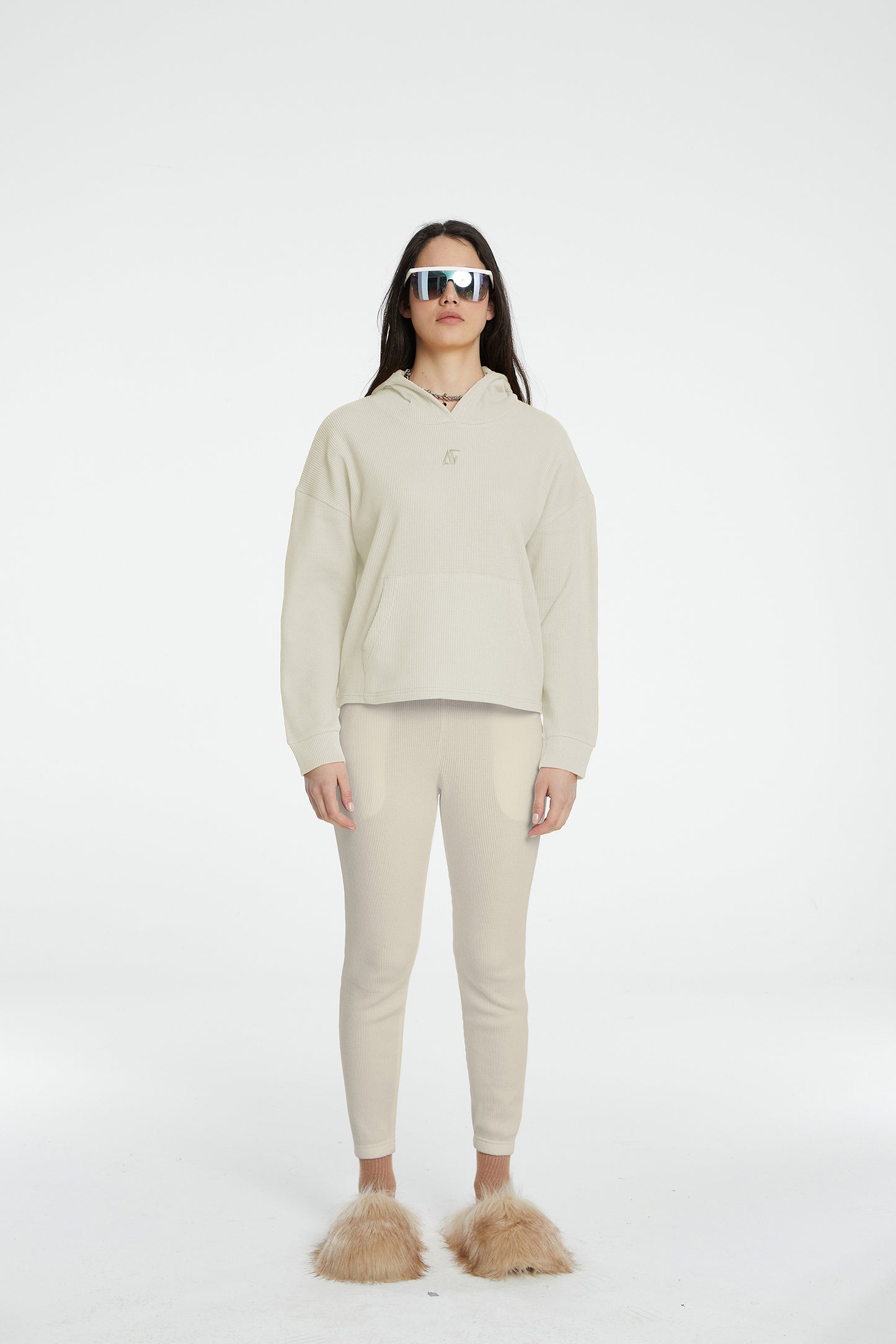 Load image into Gallery viewer, Waffle Oversize Hoodie - Warm Beige
