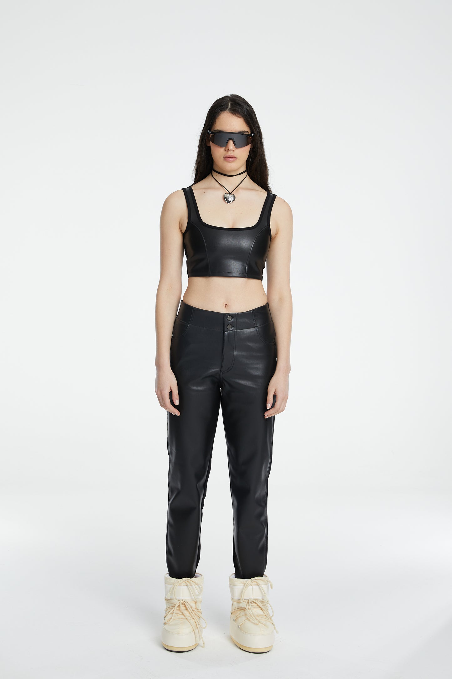 Vegan Deri  Crop Top - Siyah