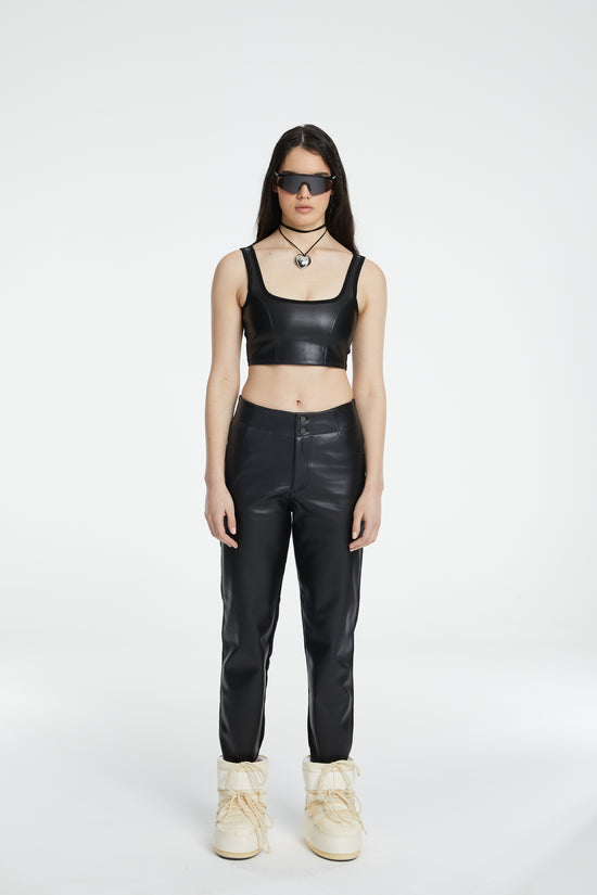 Vegan Leather Boyfriend Sweatpant - Black