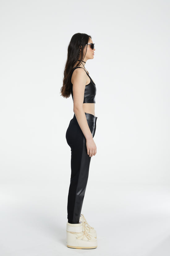 Vegan Leather Boyfriend Sweatpant - Black