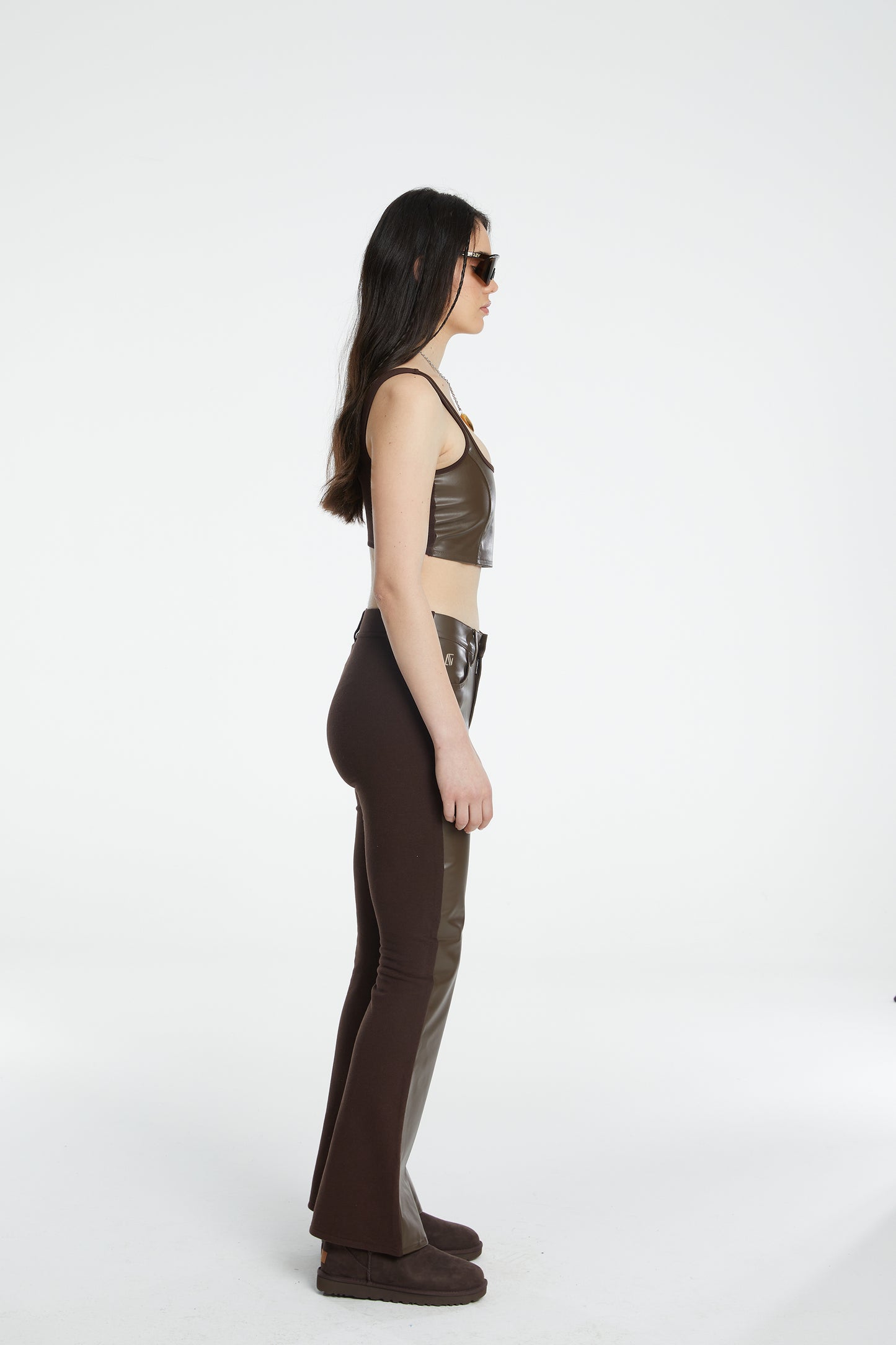 Vegan Leather Flare Sweatpant - Chocolate