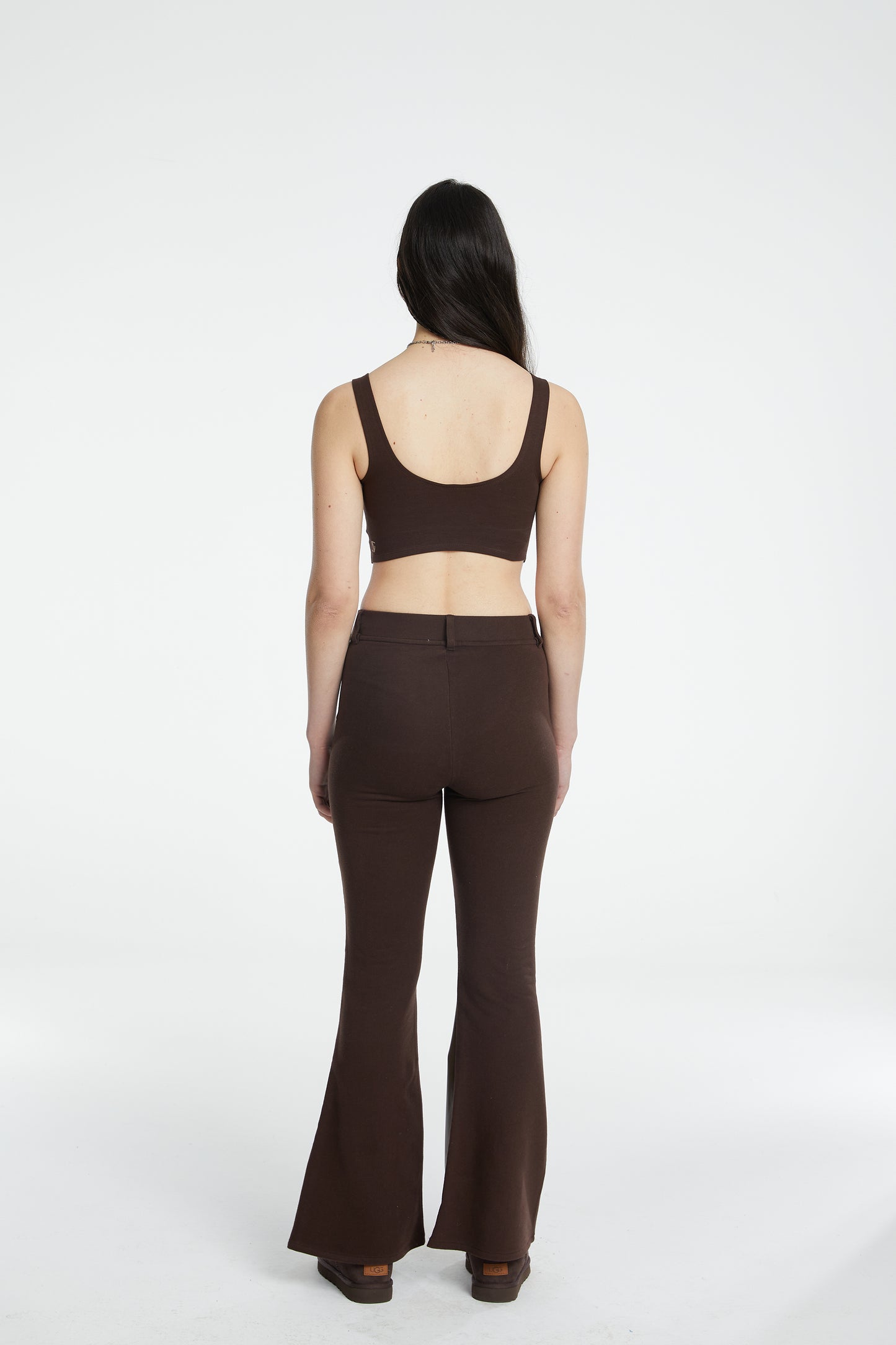 Vegan Leather Flare Sweatpant - Chocolate