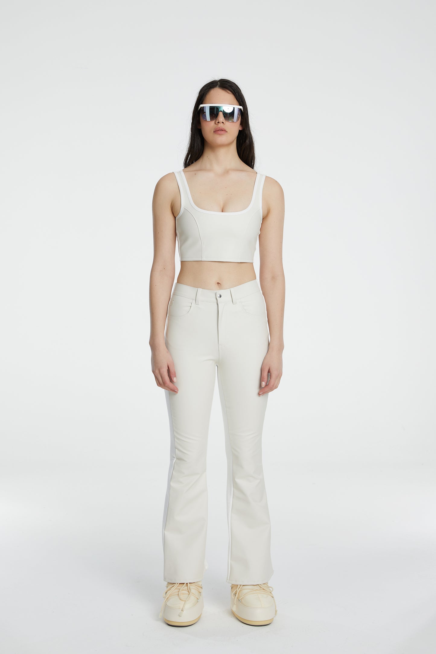 Vegan Leather Flare Sweatpant - Eggshell