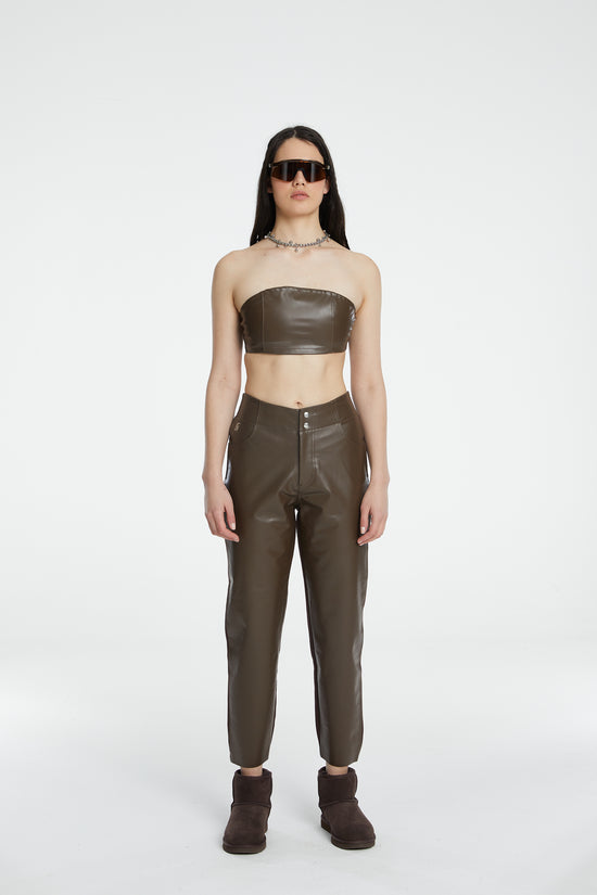 Vegan Leather Boyfriend Sweatpant - Chocolate