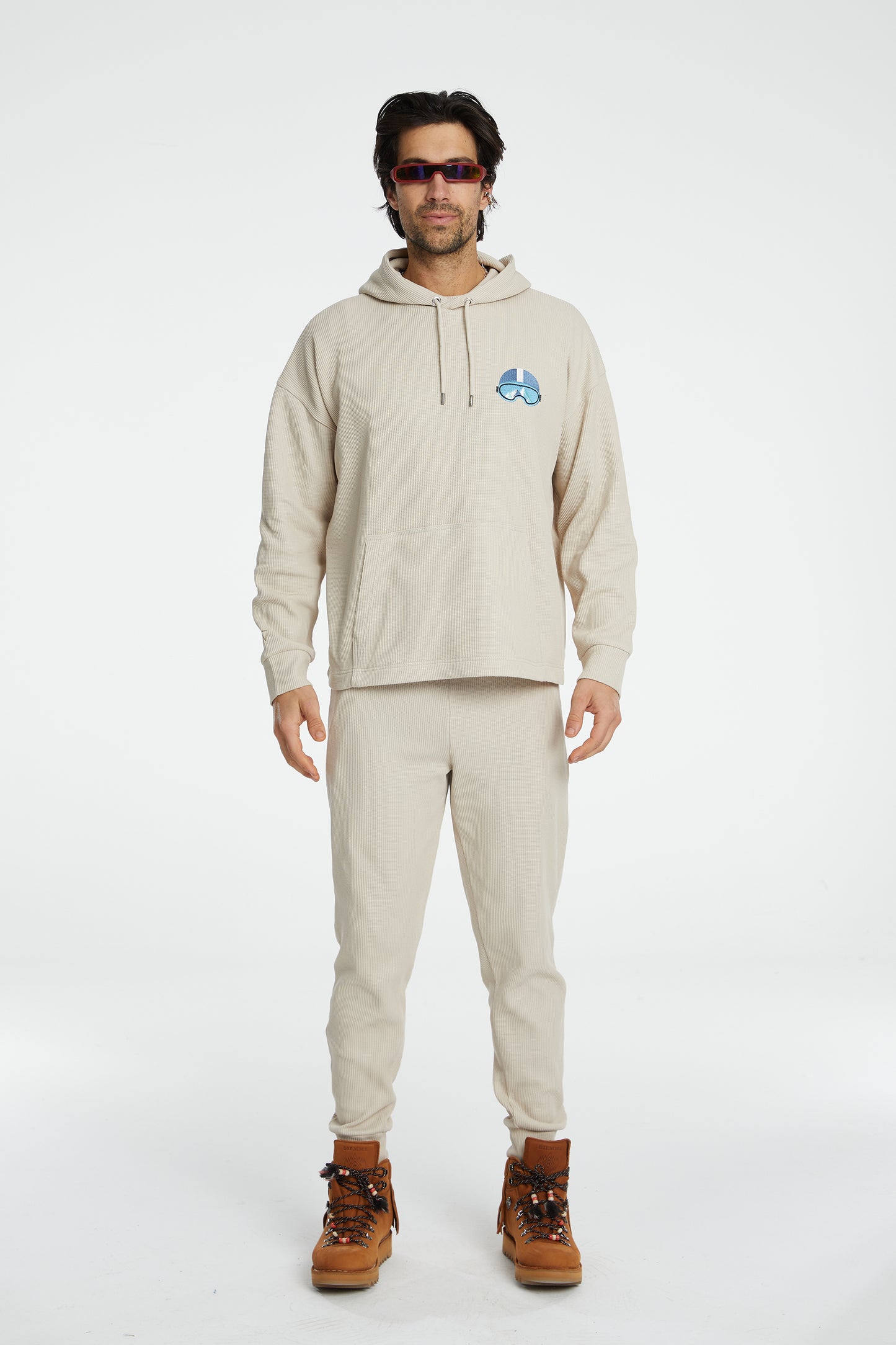 Waffle Kapüşonlu Sweatshirt - Bej