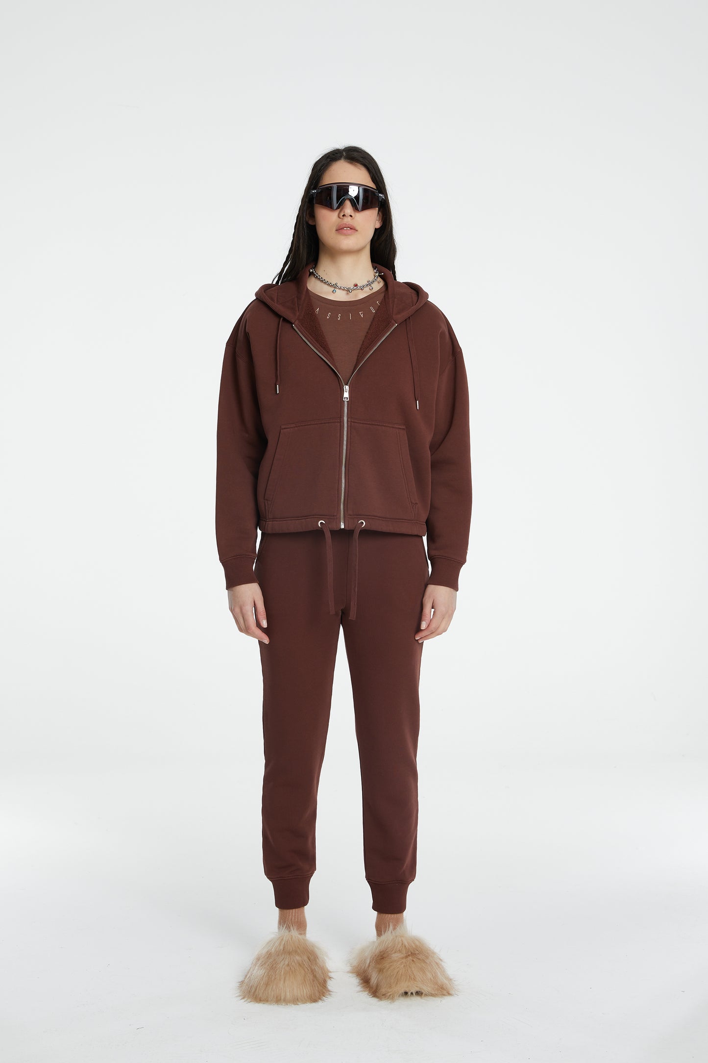 Cotton Tube Sweatpants - Brown Stone