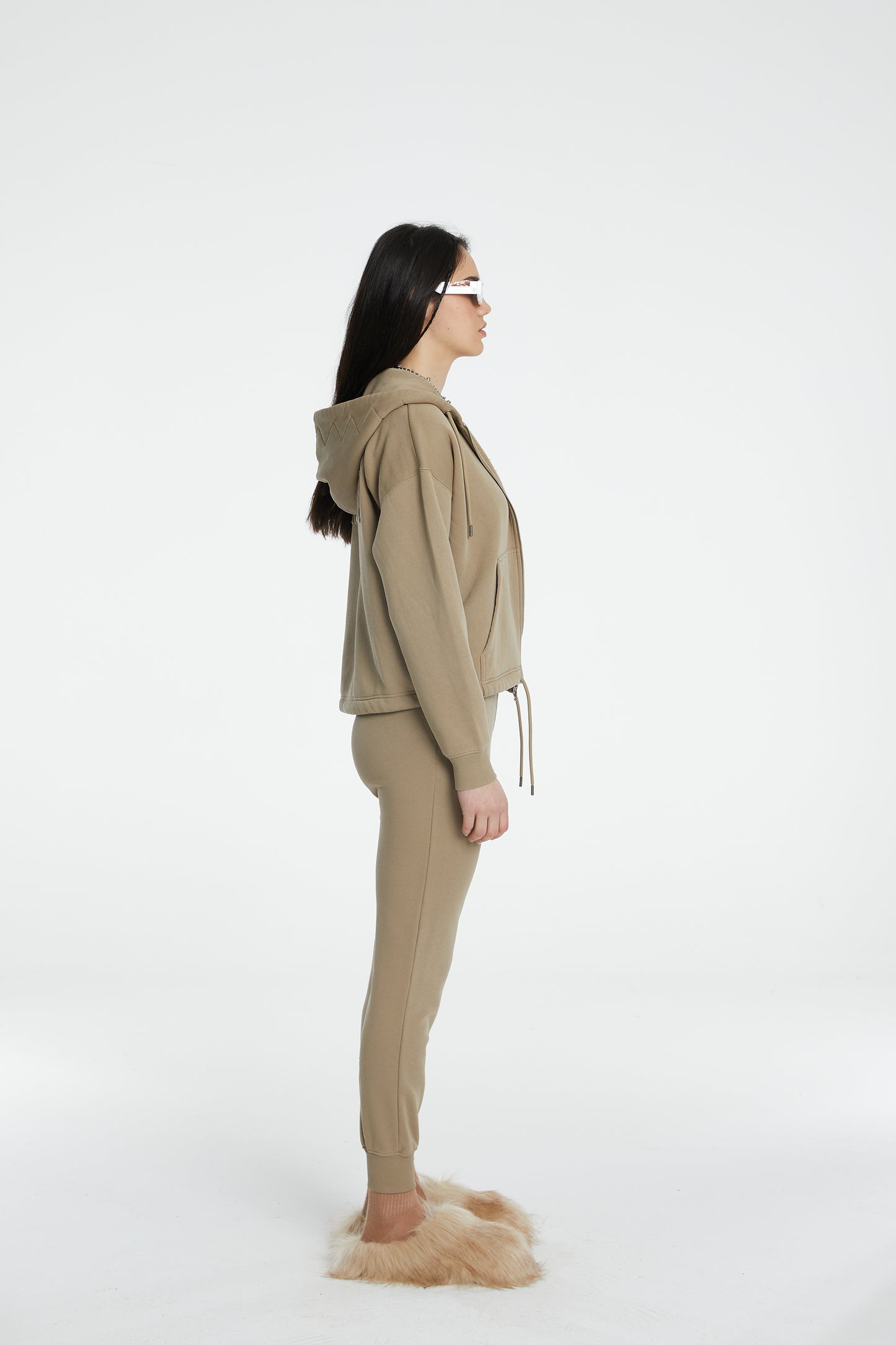 Cotton Zipper Sweatshirt - True Beige