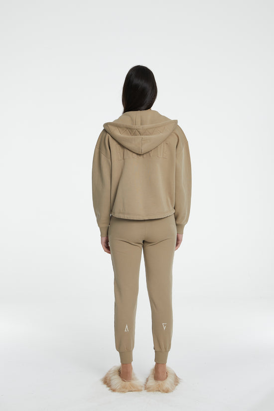 Cotton Zipper Sweatshirt - True Beige