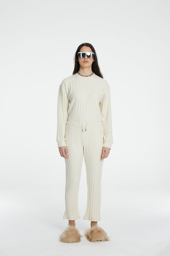 Stripe Cigarette Sweatpants - Cream