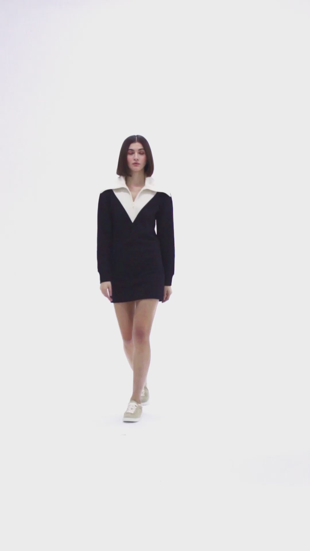 Load and play video in Gallery viewer, Mini Zip-Neck Sweater Dress

