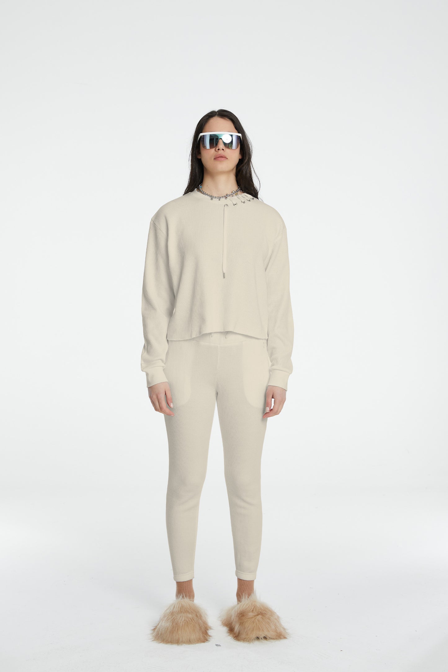 Waffle Crewneck Sweatshirt - Warm Beige