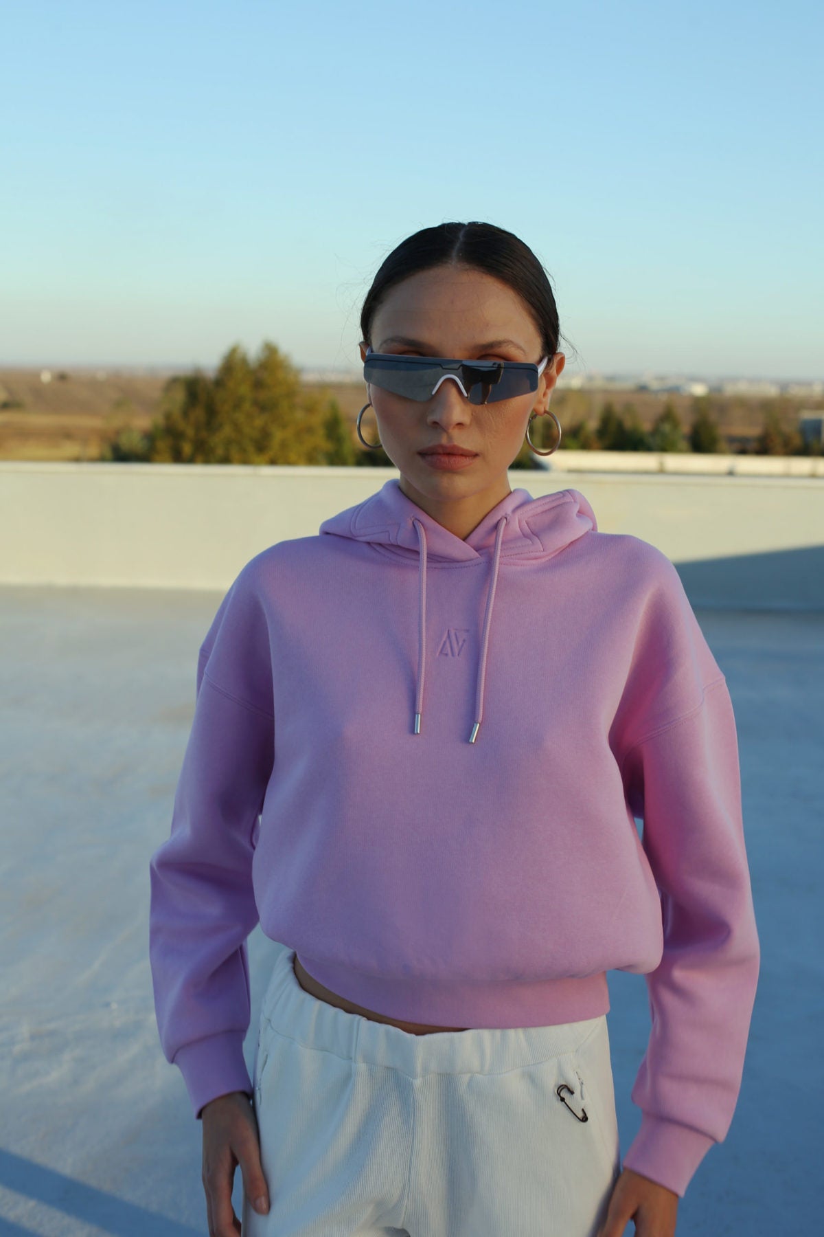 Crop Hoodie - Purple Chives