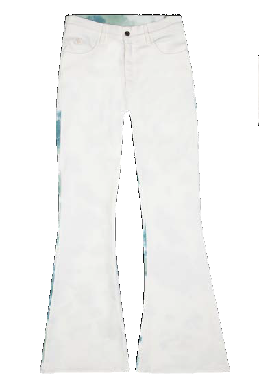 Beyaz Denim Flare Pantolon - Beyaz/Yeşil