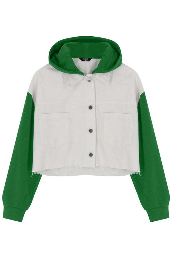 Beyaz Jean Ceket - Yeşil