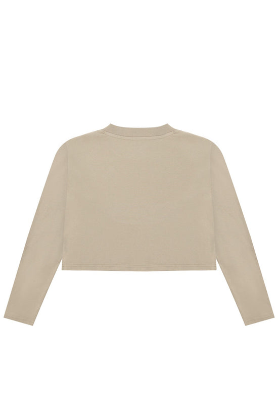 Cotton Crop Long Sleeve T-Shirt - Beige