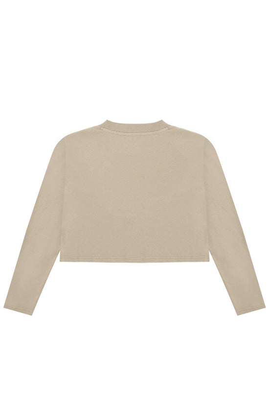 Load image into Gallery viewer, Cotton Crop Long Sleeve T-Shirt - Beige
