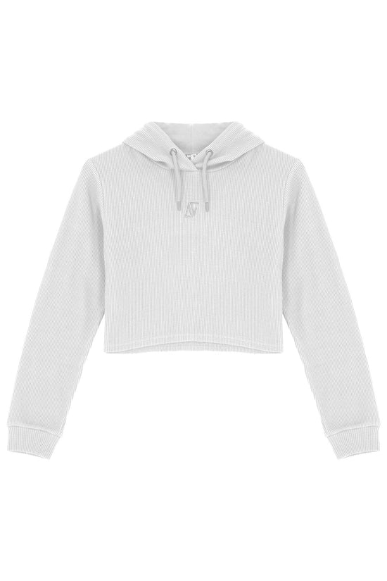 Waffle Kapüşonlu Sweatshirt - Beyaz