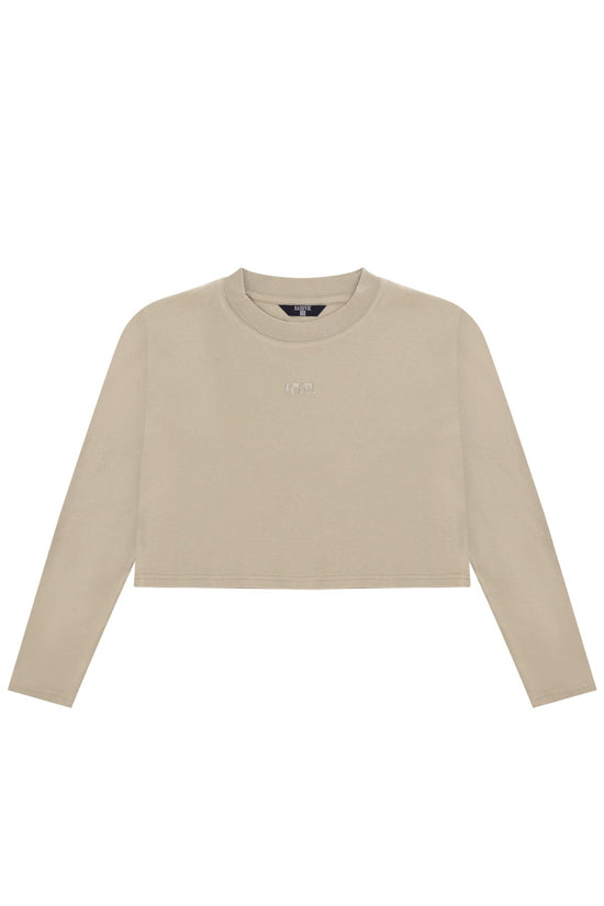 Cotton Crop Long Sleeve T-Shirt - Beige