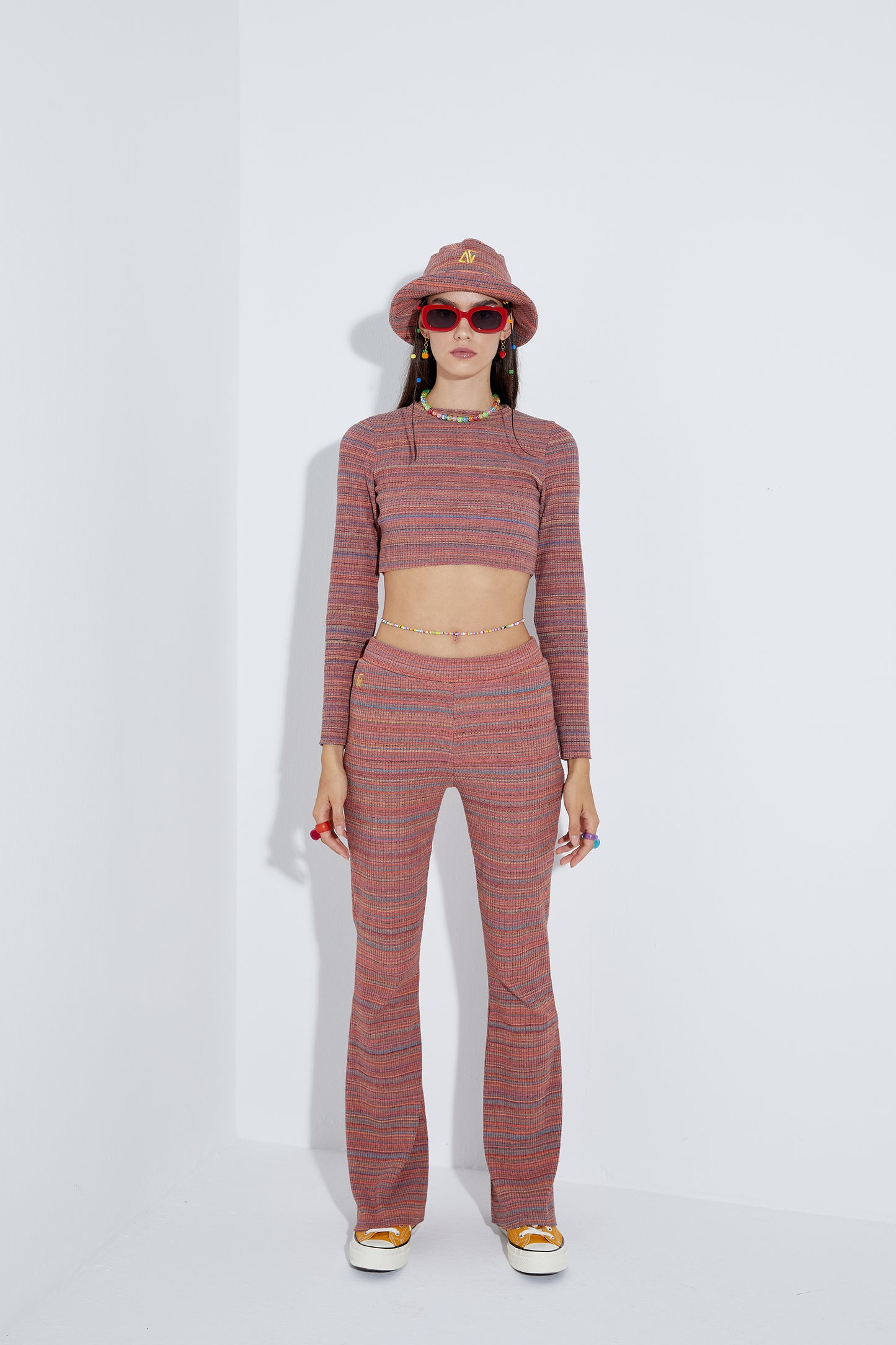 Knit Flare Pantolon - Pembe/Mavi