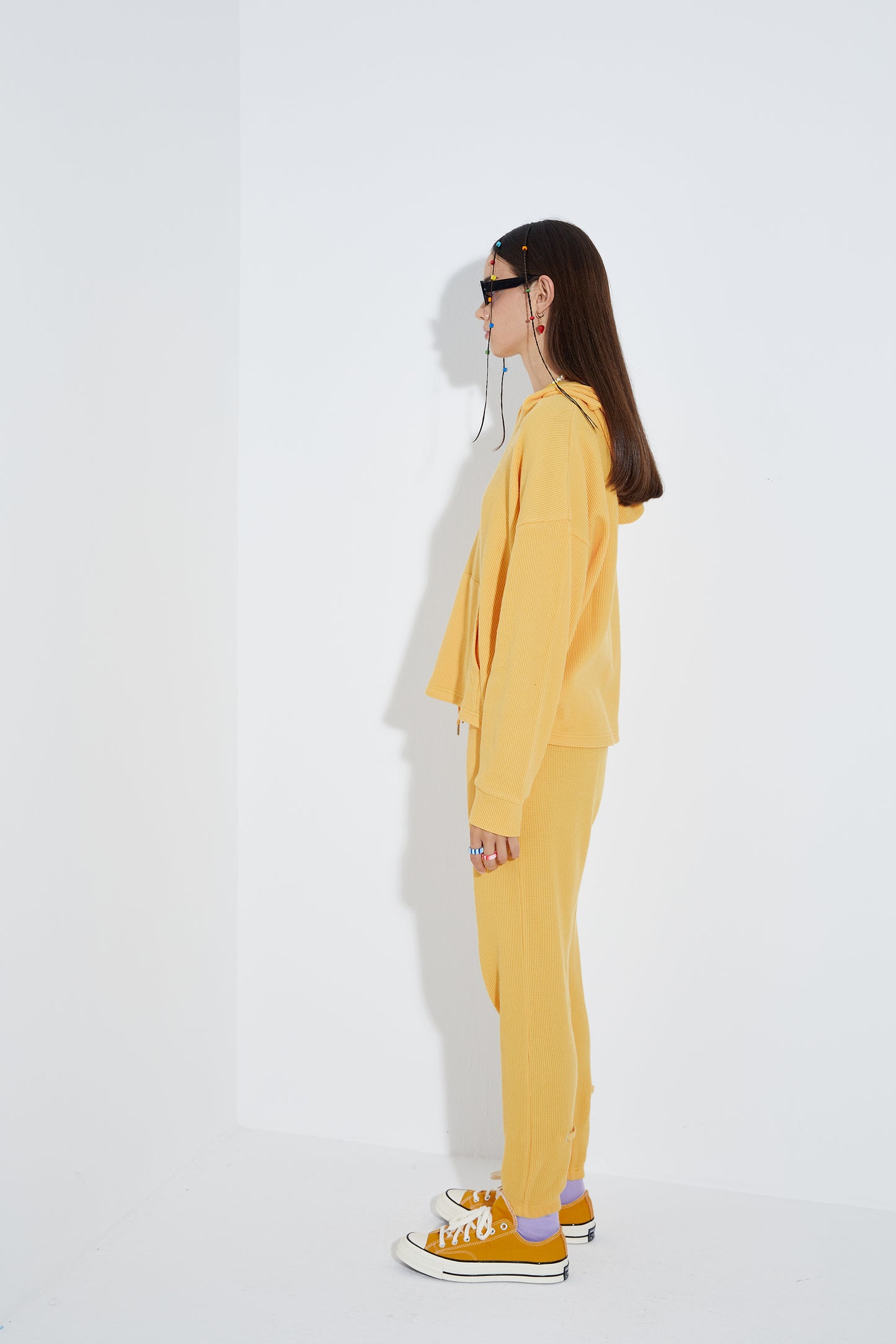 Waffle Oversize Sweatshirt - Sarı